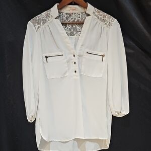 Elegant Cream Blouse with Lace Accents